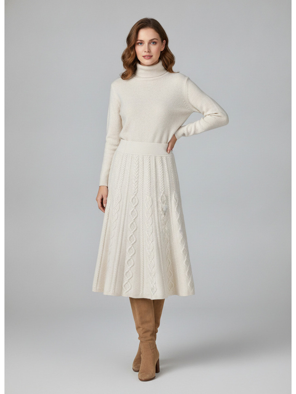 Polo Ralph Lauren Cream Cable Knit Midi Skirt Size S/P